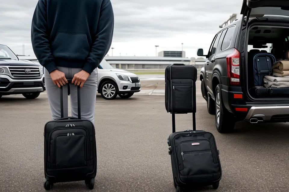 Airport logistics before a pre-dawn sales flight: on-airport rental pickup at sunrise