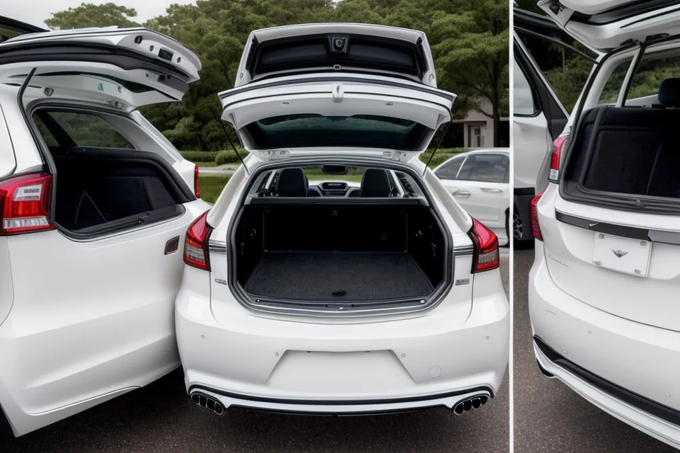Close-up comparison of two different rental car trunk sizes.
