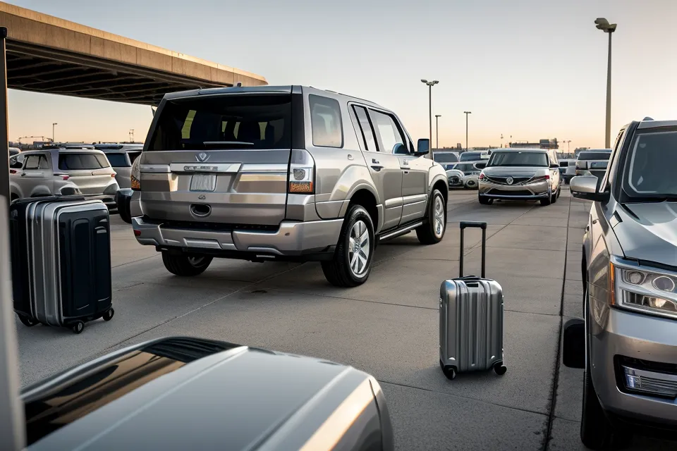 Printed rental agreement paperwork at an airport car rental counter during a Southwest business trip.