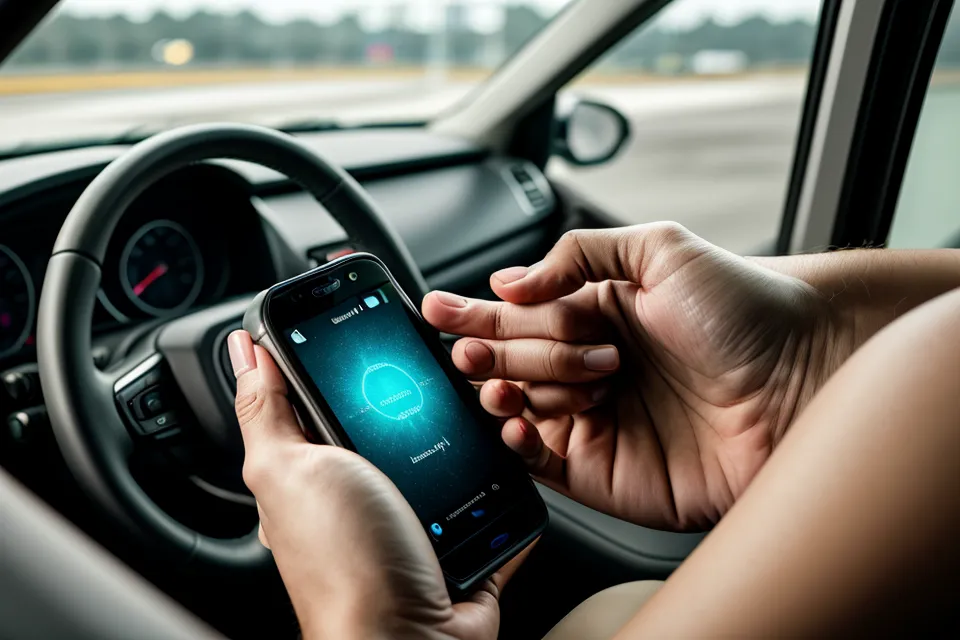 Close up of a person holding a phone with a car rental confirmation.
