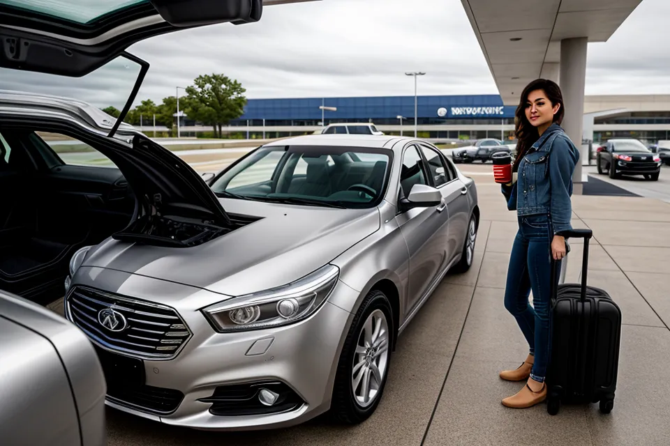 Business traveler picking up a rental car for a multi-state Southwest sales trip